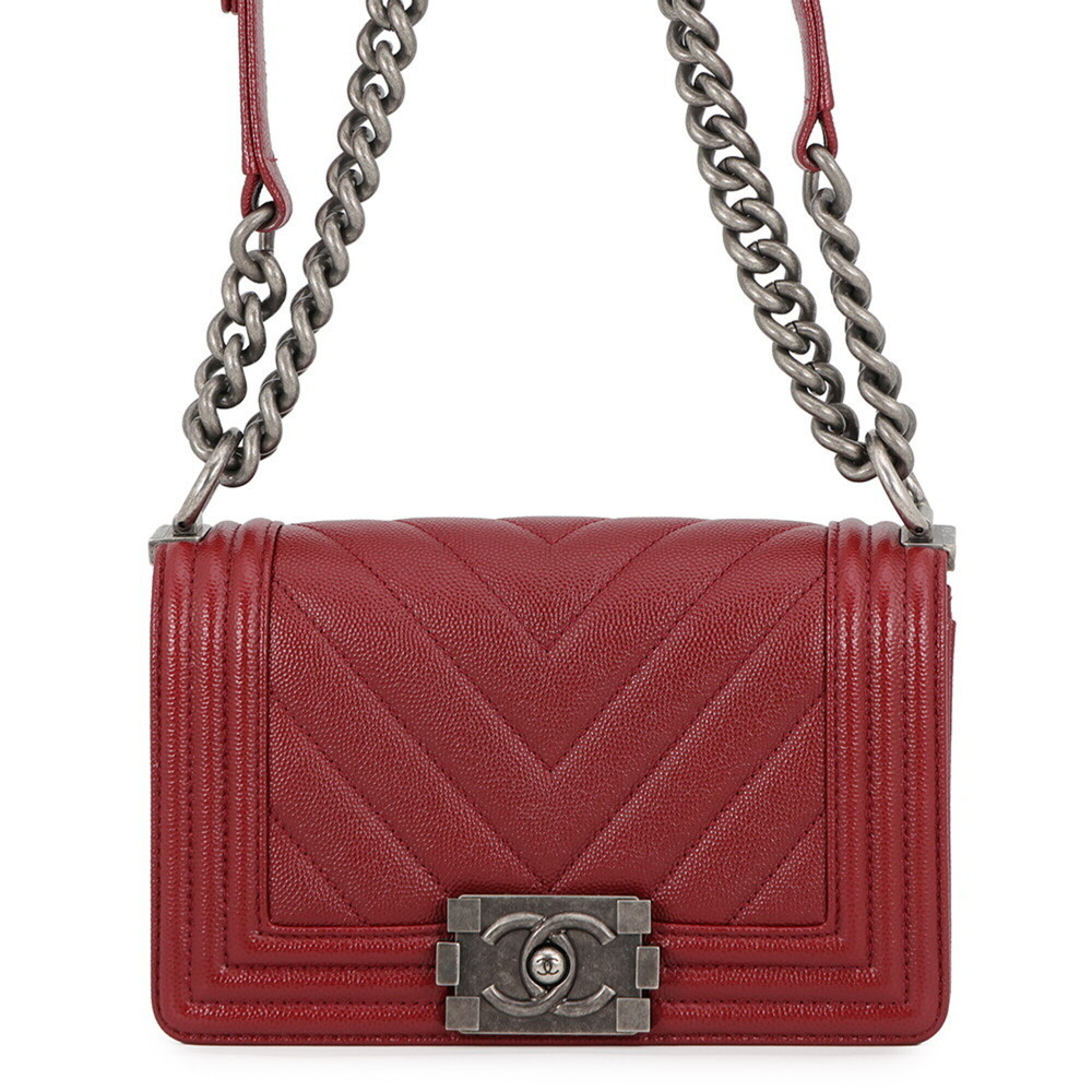 Chanel Chain Shoulder Bag Boy Small Coco Mark Caviar Skin A67085 BOY CHANEL H...